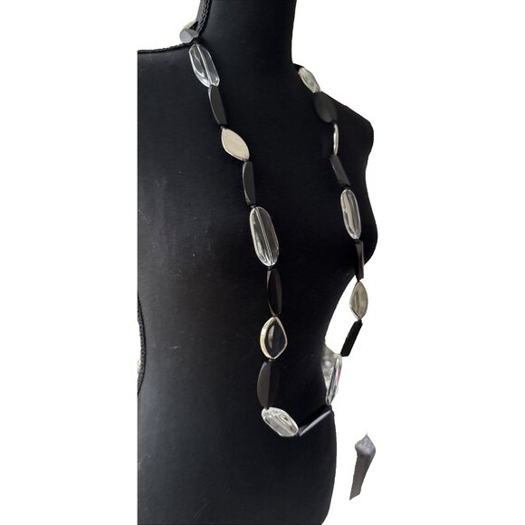 Chicos Faux Black Stone Silver Tone 19" Long Statement Necklace NEW - Picture 4 of 15